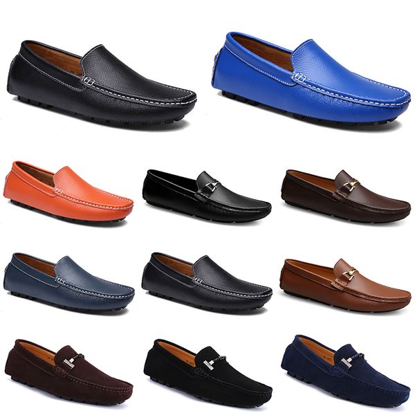 Couro Doudou Homens Casuals Driving Shoes Respirável Sole Sole Luz Tan Negra Negra Branco Azul Prata Amarelo Calçado Calçado All-Match Outdoor Transversal