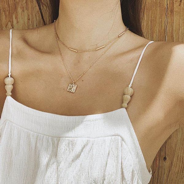 

aomu 2020 новая мода минималистская личность тонкая цепь клавишечка ожерелье геометрический металлический золотой цвет choker для женщин jew, Silver