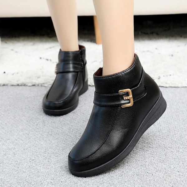 

boots women's shoes winter warm cotton flat snow old man short women plus velvet leather women1, Black