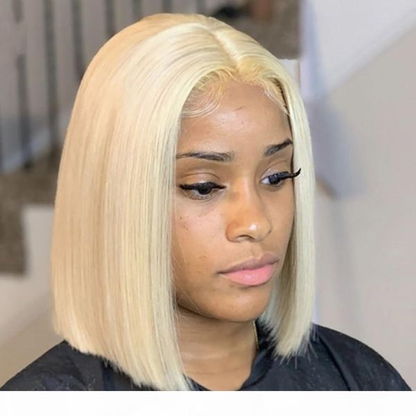 

1b 613 ombre blonde brazilian straight bob wigs human hair short middle part lace front bob wigs for women, Black;brown