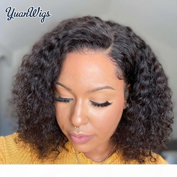 

yuan deep curly bob closure wig natural hairline brazilian human hair lace frontal wigs for black women curly lace front wigs, Black;brown