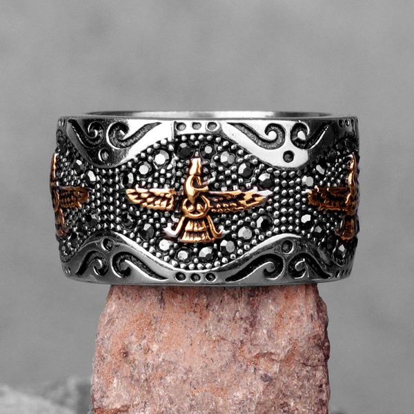 

cluster rings stainless steel men holy eagle religion luxury punk rock hiphop for biker male boyfriend jewelry creativity gift wholesale, Golden;silver