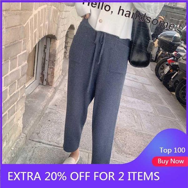 

mishow 2020 autumn winter high waist knit pant women elastic waist straight solid keep warm knit trousers mx19c21251, Black;white