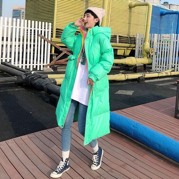 

2020 new coat winter down jacket for women casual fashion hooded parkas women bright candy color long thick warm outwear female, Black