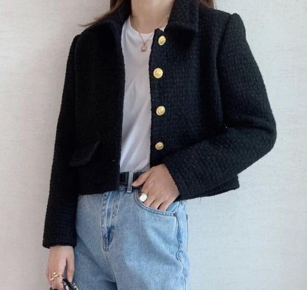 

2020 осень и зима новый сыпучие и тонкий черный твидовый пиджак, Black