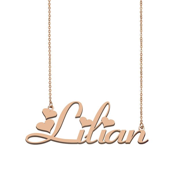 

lilian name necklaces pendant custom personalized for women girls children friends mothers gifts 18k gold plated stainless steel, Silver