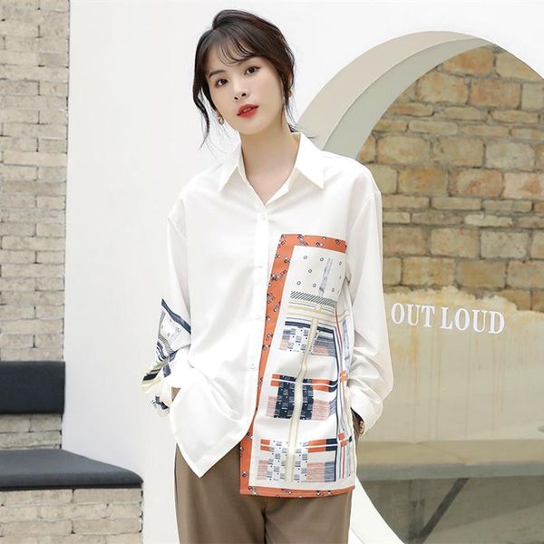 

women's blouses & shirts woman feminina vintage blouse fashion clothes 2021 spring autumn white printed female d0124