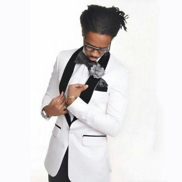 

men's suits & blazers custom made white groom tuxedos costume homme terno masculino slim fit men wedding black lapel 2piece coat pant, White;black