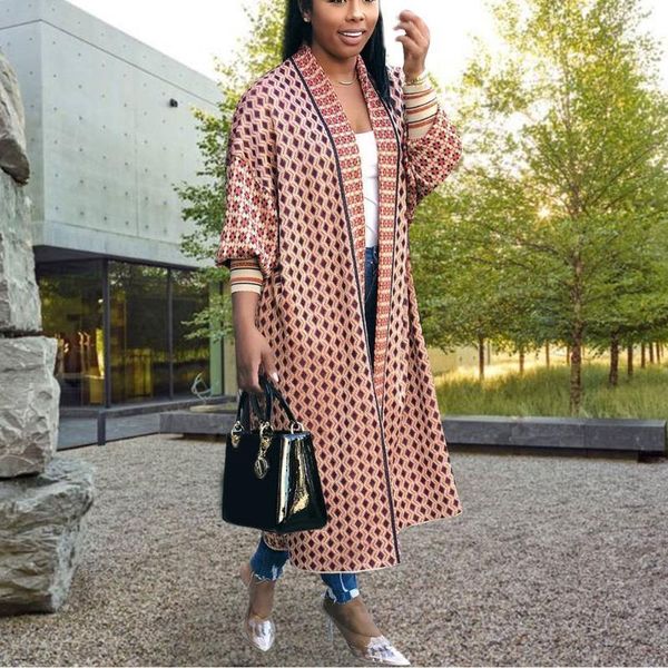 

fall women geometric print long sleeves casual coat outer wear jacket cardigan ngd881, Black