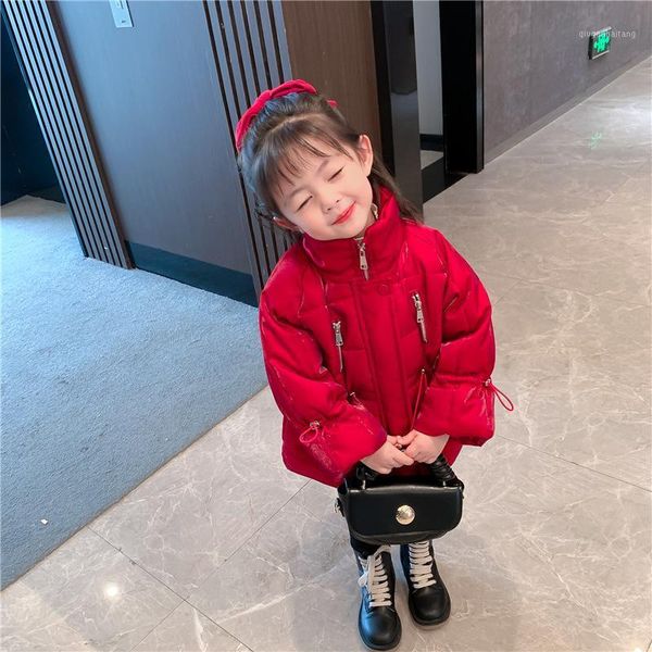 

winter 2020 new girls' fashion thickened solid pearlescent zipper drawstring cotton clothing trend padded 13-151, Blue;gray