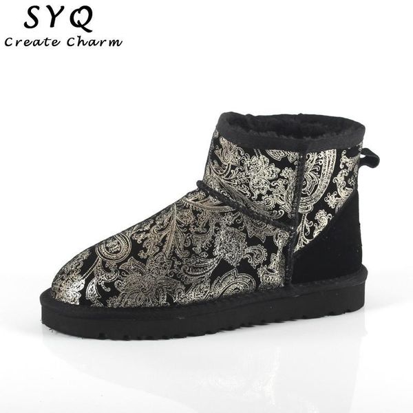 

black pteris snow boots women waterproof genuine leather ankle 100% natural wool lined winter warm shoes rubber boots plus 3-13