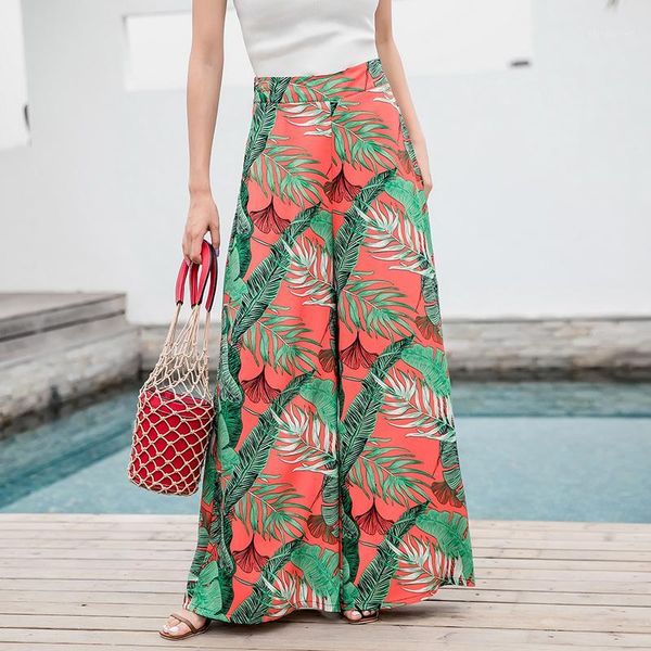 

2018 explosions retro bohemian wide-leg pants high waist large wide leg pants trousers mop beach holiday1, Black;white