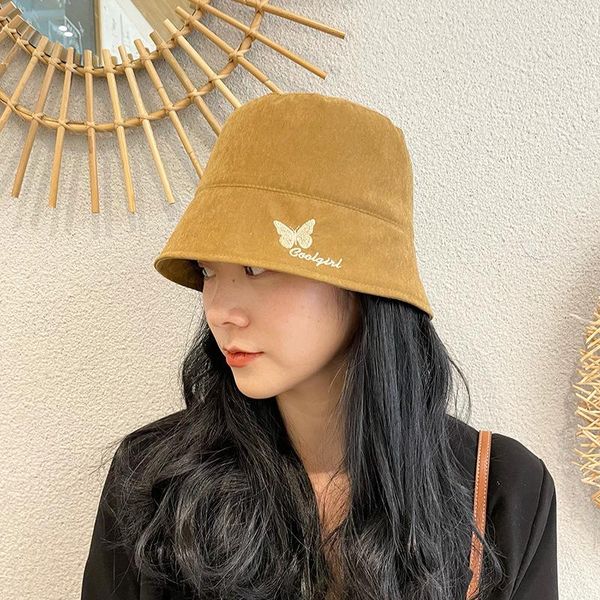 

stingy brim hats butterfly embroidery bucket hat women's shade fashion fisherman 2021 spring caps, Blue;gray
