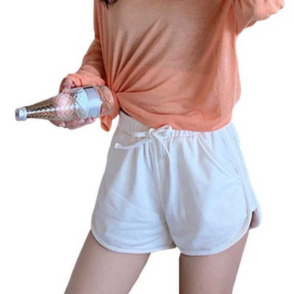 

elastic band women shorts fitness running daily casual high waist loose drawstring spring summer working with pockets solid1, White;black