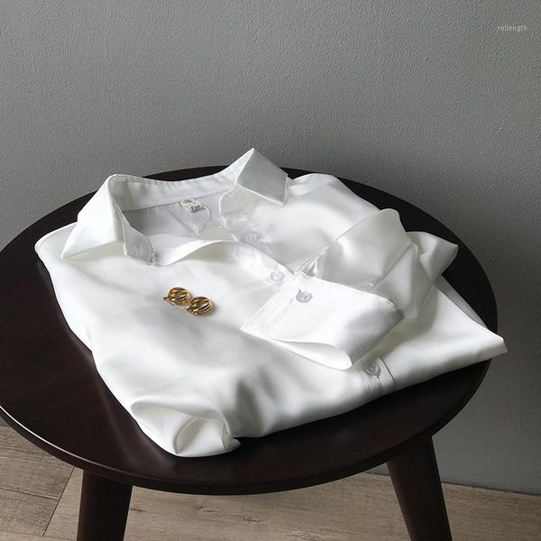 

sherhure 2020 women satin turn down collar long sleeve womens and blouses boho shirt blusas roupa feminina1, White
