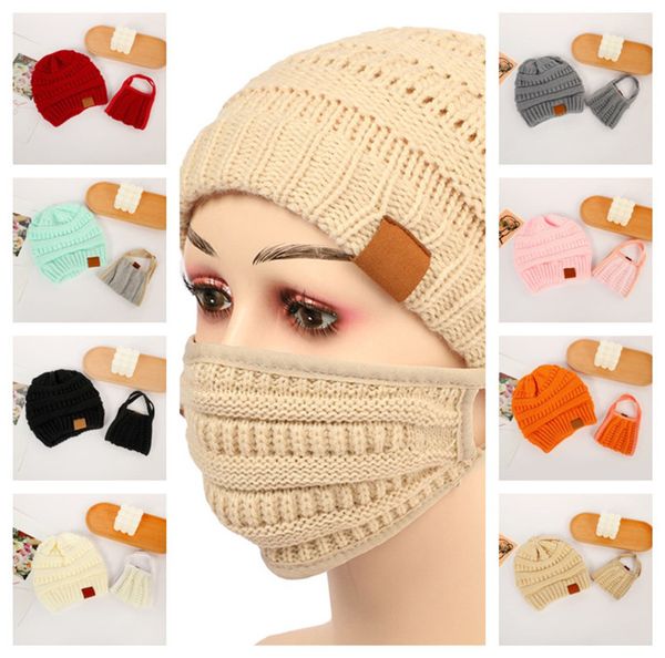 

women girls knit beanie cap with face mask set warm lined tuque bonnet gorros and matching mask winter ski crochet hat 14 colors e122104, Yellow