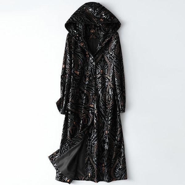 

designer luxury coat ladies leather leather jacket women coat hooded long women's windbreaker sheepskin coat, Black