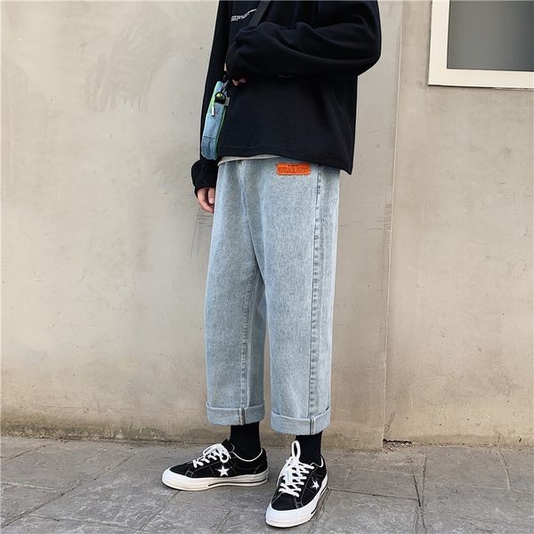 

yyinj new fashion brand and loose straight winter leg pants casual leg pants jeans winter youth autumn ins wear leisure students to trend wi, Blue