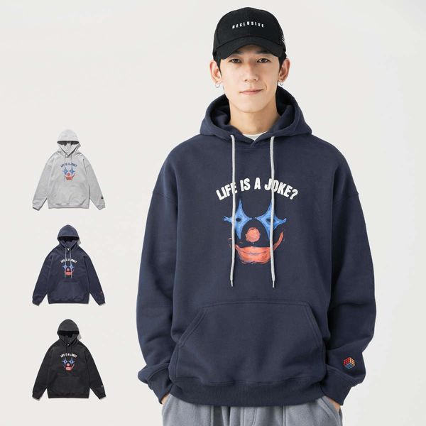 

embroidered rubik's cube clown hooded sweater men's autumn winter style plush tide ins loose trend and versatile fashion brand coa, Black