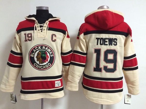 

nhl chicago blackhawks old time hockey jerseys 19 jonathan toews hoodie pullover sweatshirts winter jacket mix order, Black;red