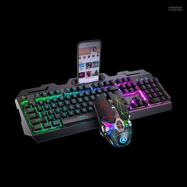 

gamer keyboard and mouse mechanical feeling phone holder backlit rgb gamer accessories for pc computer lapgaming home office1