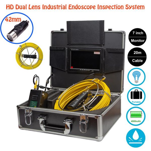 

7" tft lcd color monitor hd dual lens industrial endoscope inspection system 20m 42mm waterproof inspection camera head