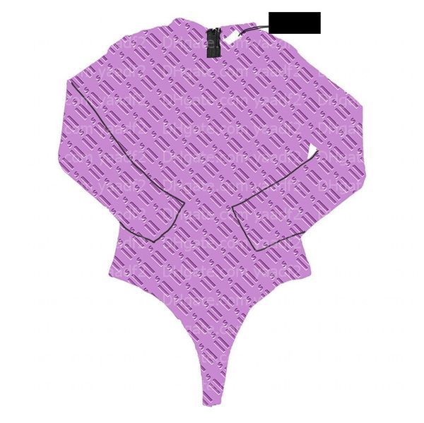 

letter jacquard long sleeve swimsuits womens one piece swimwear back zipper design bathing suits for women fashion bodysuit