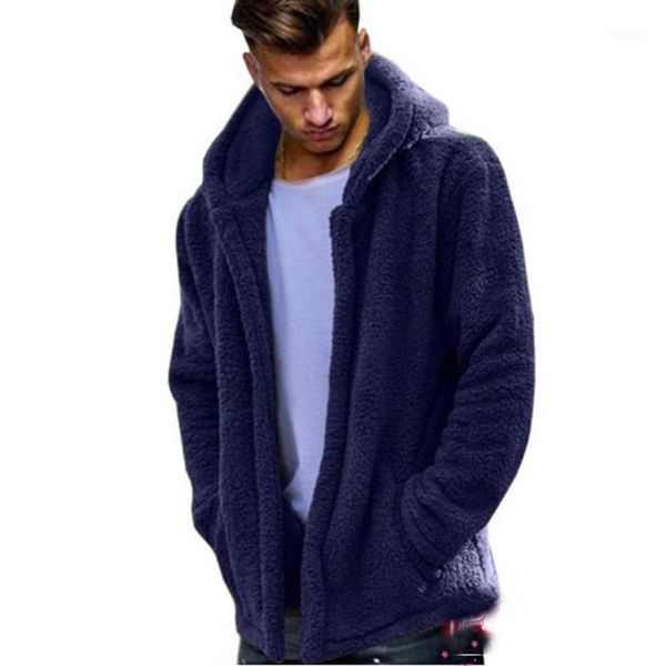 

m-3xl mens hooded jacket winter spring fleece warm loose coats cardigan casual solid color fluffy jackets male outwear clothes1, Black;brown
