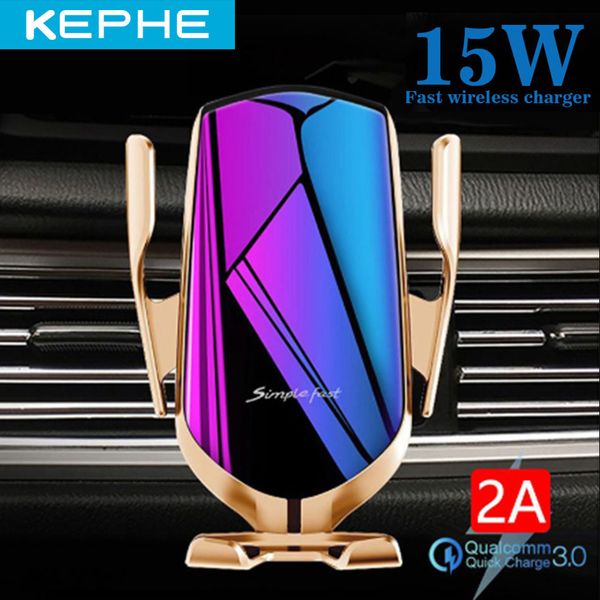 

kephe 15w автоматическая зажимной wireless для iphone xs 11 pro samsung xiaomi инфракрасный датчик автомобильный телефон держатель зарядное