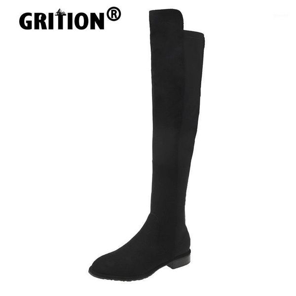 

boots grition women vintage over the knee flock plus cashmere winter shoes 2021 fashion casual party flat heels1, Black