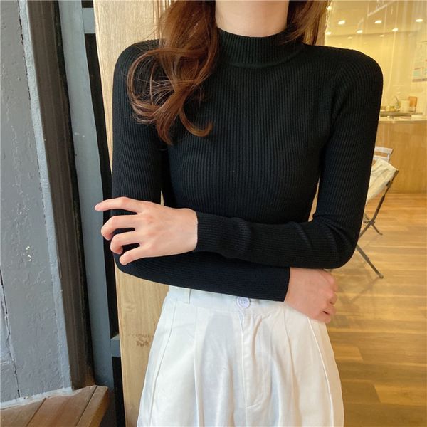 

autumn and knitwear winter new basic solid color knitwear versatile half high collar long sleeve women ejk53, White