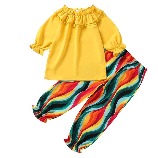 

girl clothing suit bubble long sleeve + pants clothing children's clothing 2 piece set factory direct sales, White