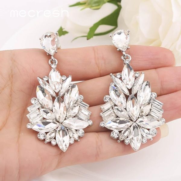 

dangle & chandelier mecresh unique cluster crystal earrings for pageant competition statement black color wedding drop eh1710, Silver