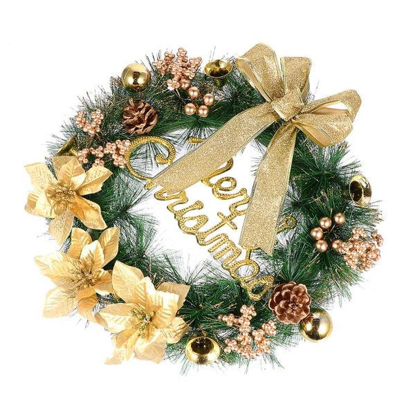 

40cm artificial christmas garland pine needle hanging wreath decor (golden)