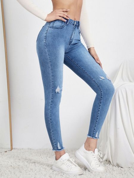 

ripped raw hem zip up skinny jeans t1oq#, Blue