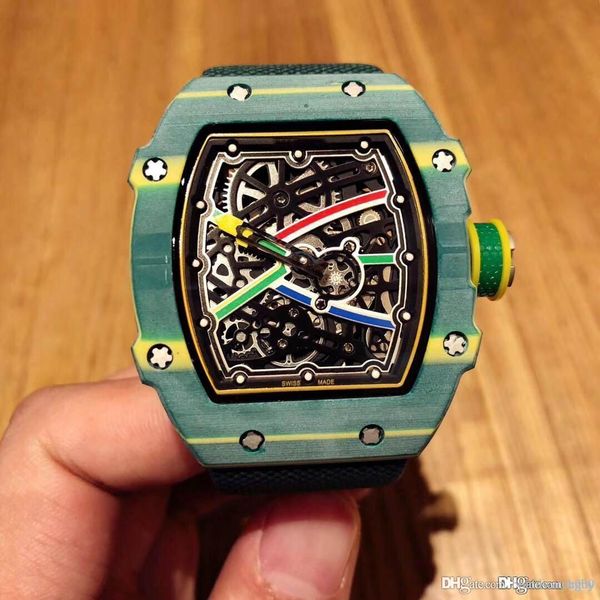 

high-end men's 3a watch, carbon fiber material, rm67.48 centimeters in size.with characteristic nylon elastic strap.men's mechanic, Slivery;brown