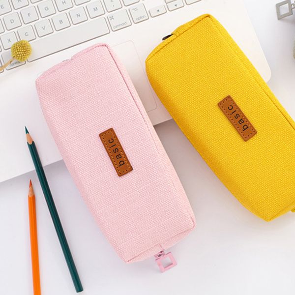 

creative canvas large capacity pencil case school student simple solid color stationery pen bag storge gifts supplies