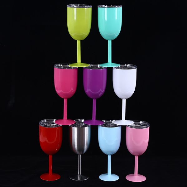 

10oz wine glass stainless steel goblet glasses double wall ice drink vacuum insulated tumbler with lids non-slip mug 11 color yfa2124