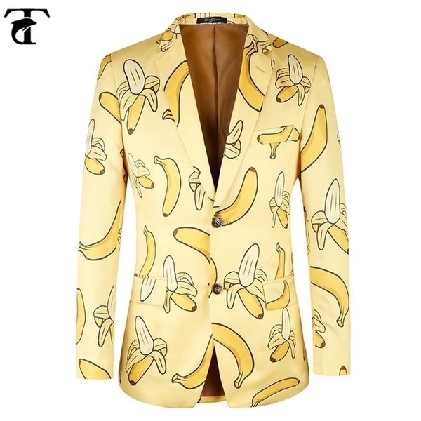 

toturn men suit jacket casual banana pattern fashion yellow men suit blazer brand jacket men plus euro size 44-58 201106, White;black