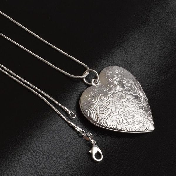 

pendant necklaces 2021 925 stamped silver-color flower heart po locket necklace for women gift