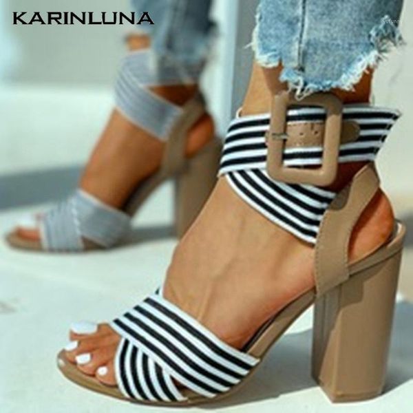 

sandals karin big size 43 women square heels peep toe platform striped pumps summer party woman shoes1, Black