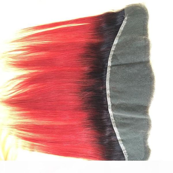 

brazilian virgin hair ear to ear two tone color 1b orange color ombre full lace frontal closure straight human hair bleached knots, Black;brown