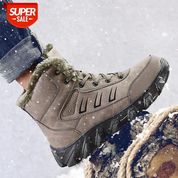 

men fur snow boots plus size 39-48 warm ankle waterproof for leather winter boots shoes men plush outdoor hinking shoes #uc5d