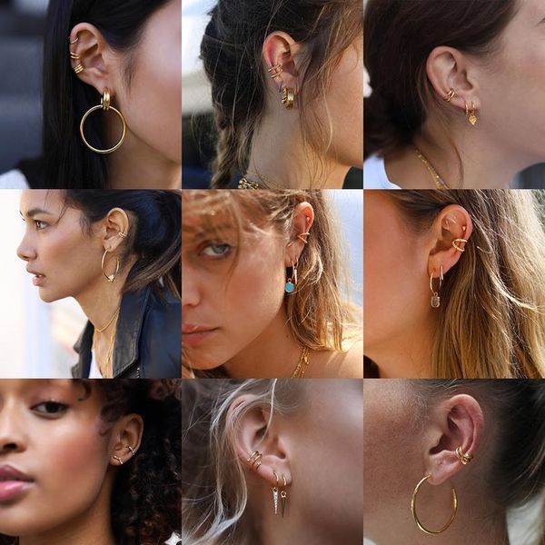 

elegant women ear clip gold cartilage punk c shape cross clip on earrings circle ear cuff no pierced ear wrap earcu jllied, Silver