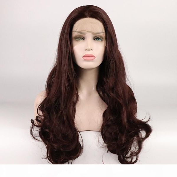 

long brown lace front wig for women 180 density natural looking long wave heat resistant synthetic hair wigs with baby hair, Black