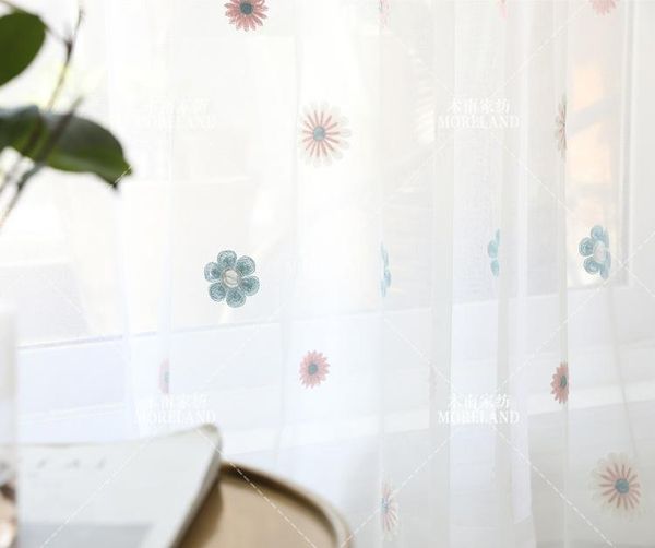 

new style garden flower net gauze embroidery curtain screen customization for living room bedroom