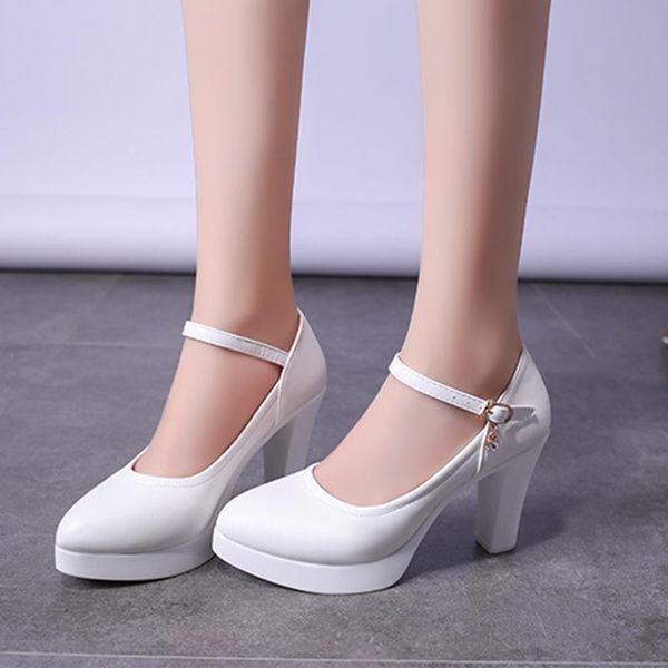 

2020 sexy пряжка лодыжки ремень насосы женщины мода pu кожа площади высокие каблуки круглый toe обувь женщина свадебная обувь femme, Black