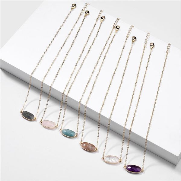 

n5593 zwpon slippy natural stone oval necklace for women jewelry mini oval choker necklace jewelry wholesale, Golden;silver