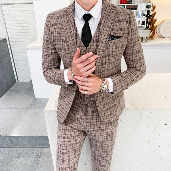 

2020 suit men's 5xl luxury men formal plaid of the dress suits regular chess adjustment tuxedos 3 piece nwxg, White;black