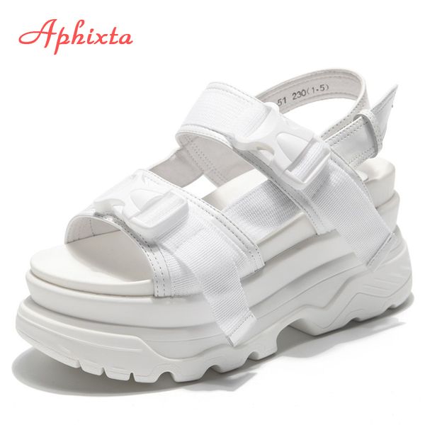 

aphixta platform shoes women sandals wedge heels shoes height increaming women buckle thick soled beach sandals woman sandal t200515, Black